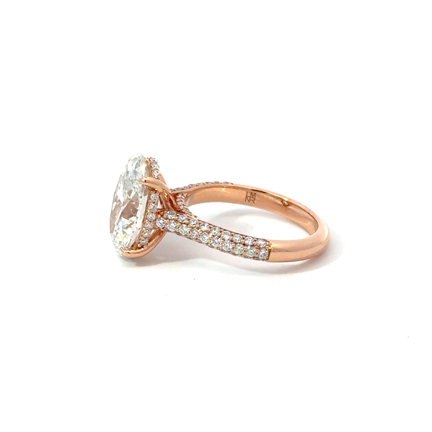 Oval 4.06 F VS1 EXEX IGI | 18k Rose Gold + 3 row pave 50% + Hidden Halo