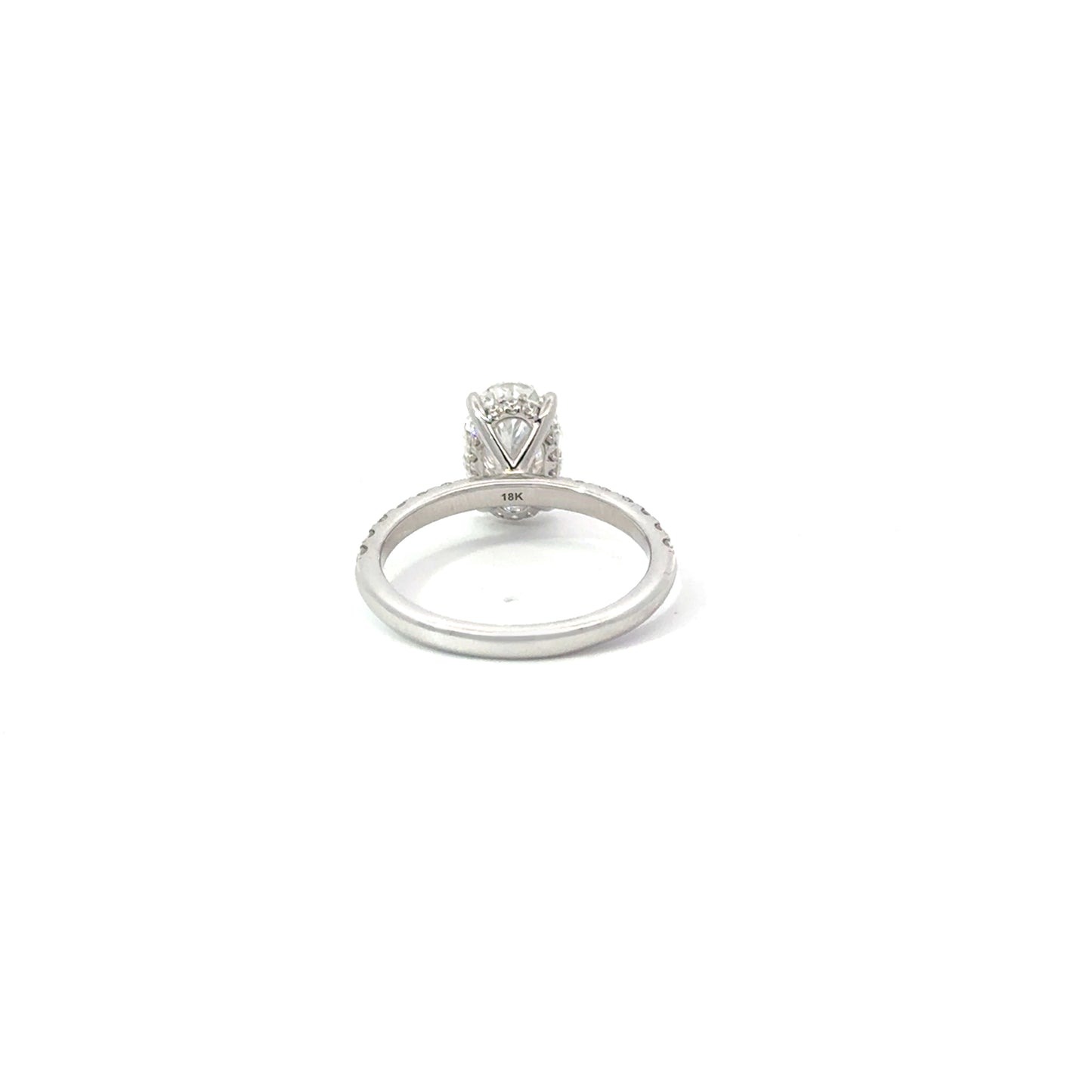 Oval 1.86 E VS1 EXEX IGI | 18k White Gold + Hidden Halo + Pave band 50%