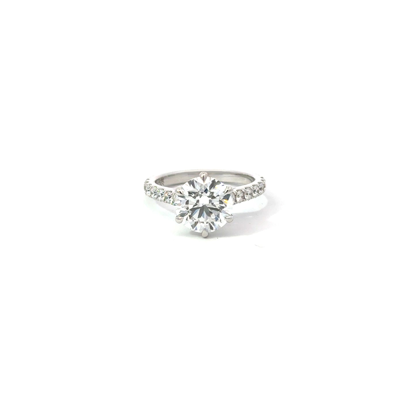 Round 2.64 D VVS1 IDEXEX IGI | 18k White Gold + Cathedral 6 prong + Hidden Halo Setting + 50% Pave