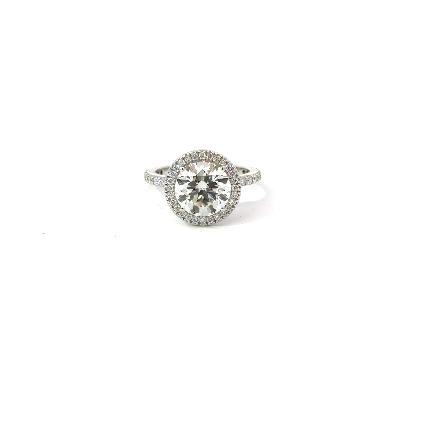 Round 2.57 G VS1 IDEXEX IGI | 14k White Gold + Halo Setting + 75% Pave Band