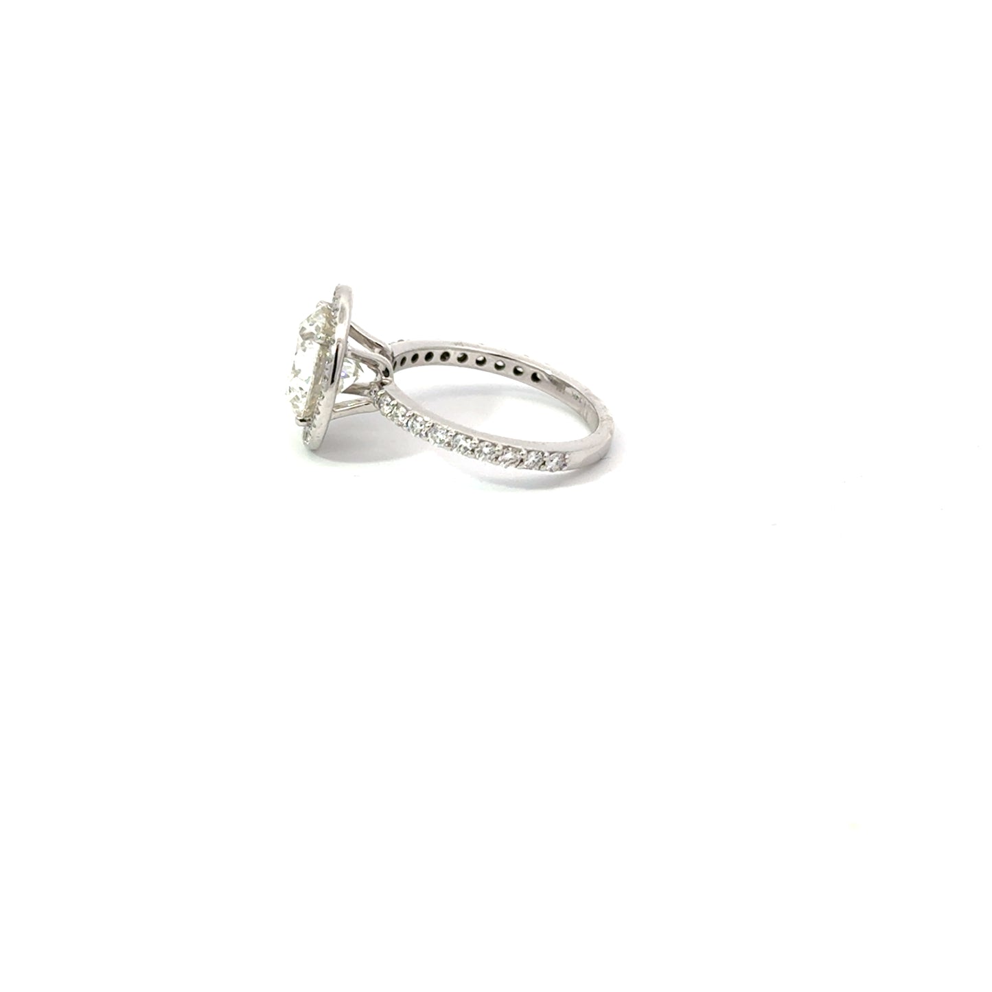 Round 2.57 G VS1 IDEXEX IGI | 14k White Gold + Halo Setting + 75% Pave Band