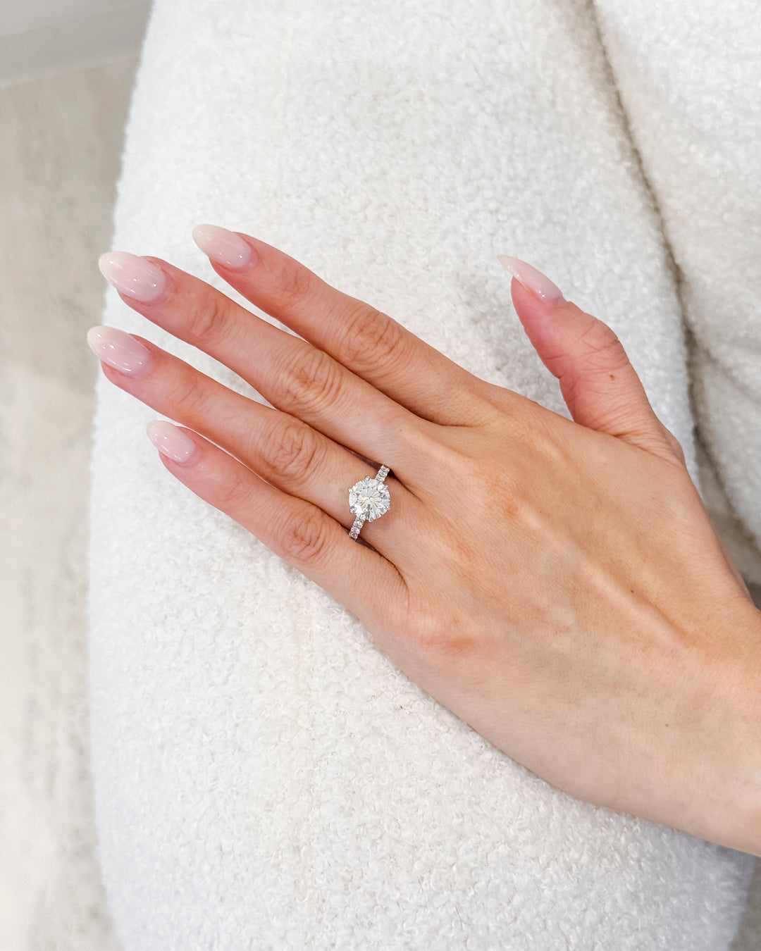 Round 2.64 D VVS1 IDEXEX IGI | 18k White Gold + Cathedral 6 prong + Hidden Halo Setting + 50% Pave