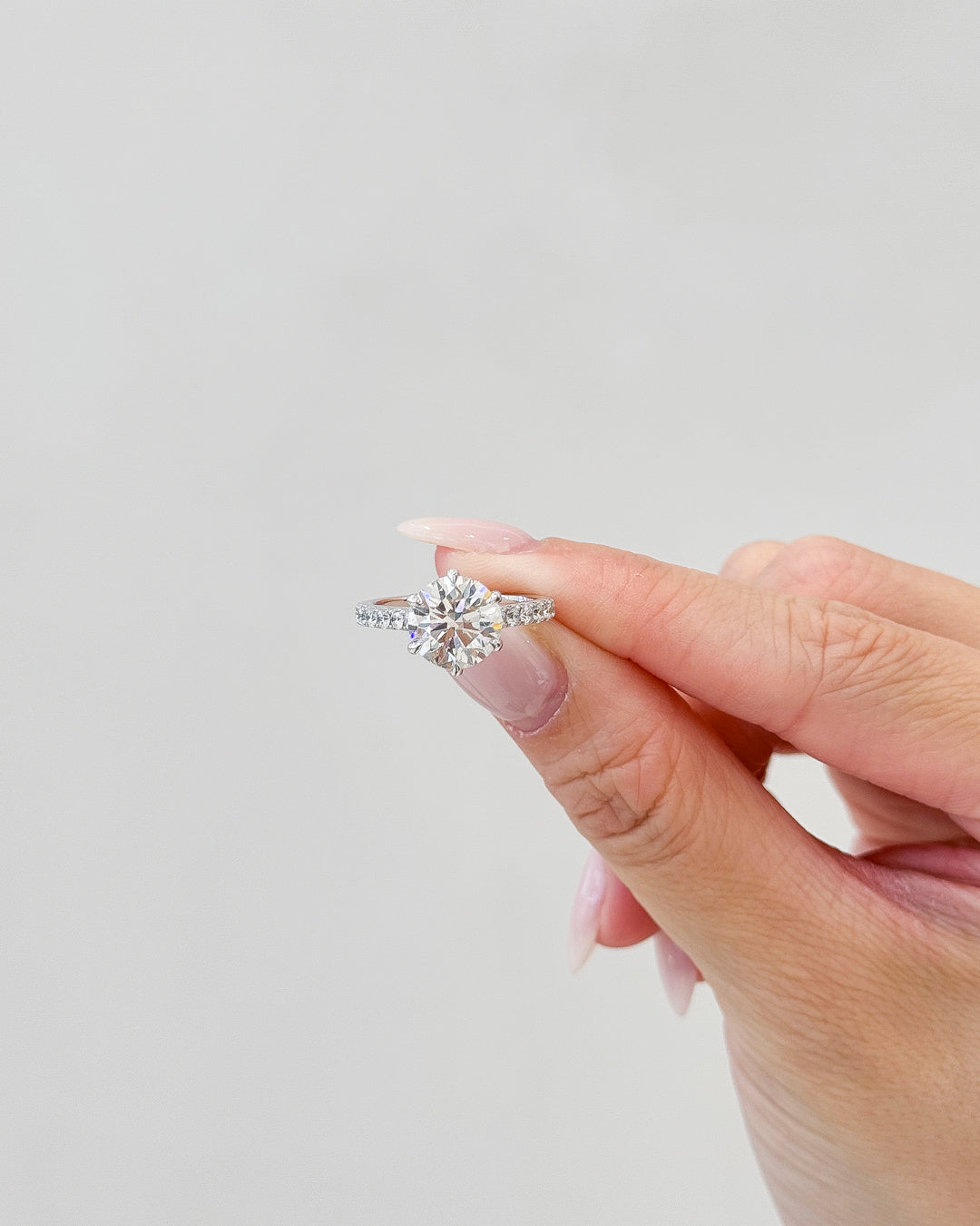 Round 2.64 D VVS1 IDEXEX IGI | 18k White Gold + Cathedral 6 prong + Hidden Halo Setting + 50% Pave