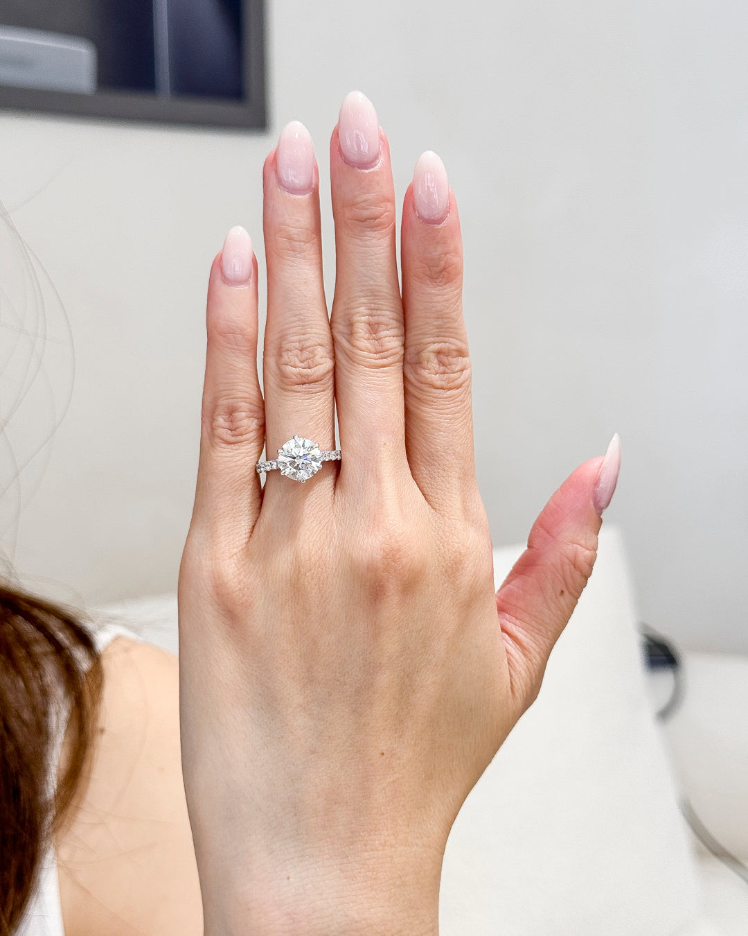 Round 2.64 D VVS1 IDEXEX IGI | 18k White Gold + Cathedral 6 prong + Hidden Halo Setting + 50% Pave