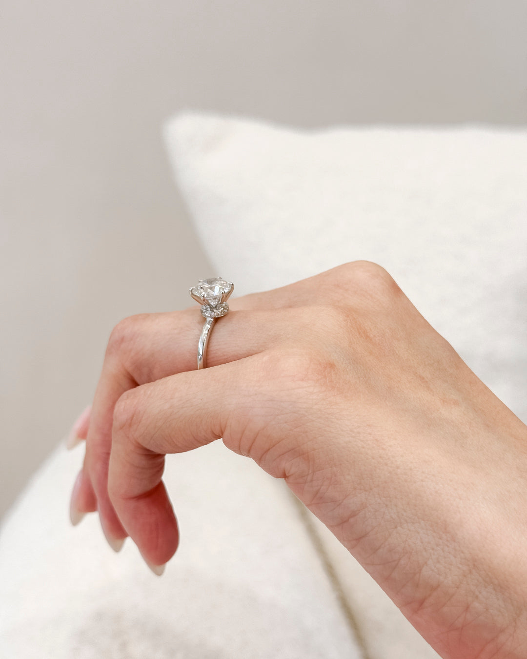 Round 2.01 E VS1 IDEXEX IGI | 18k White Gold | Wrap Around Halo
