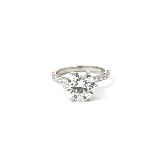 Round 3.04 E VS1 IDEXEX IGI | 18k White Gold + Full Prong + Wrap Around Halo + 50% Pave Setting